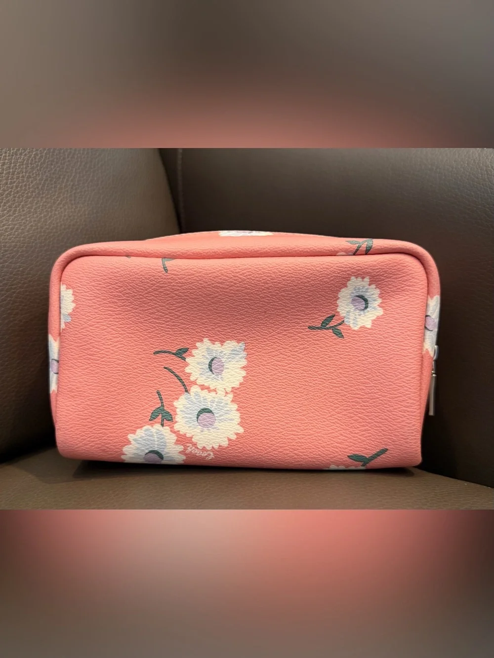 Coach Pink Floral Pebbled Leather Cosmetic Case